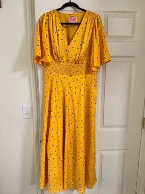 kate spade Yellow Floral V-Neck Smocked Waist Maxi Dress